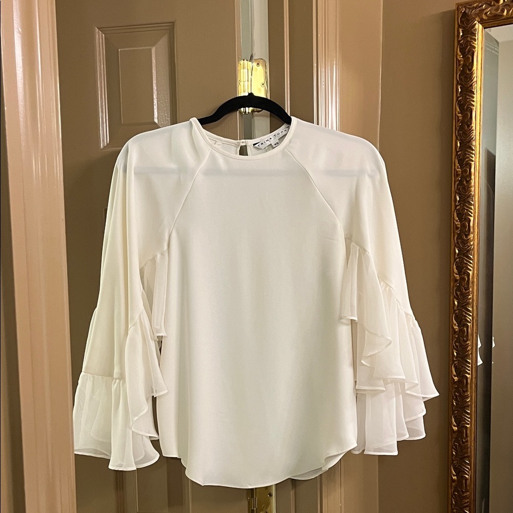 Trina Turk Cream Ruffle Sleeve Blouse